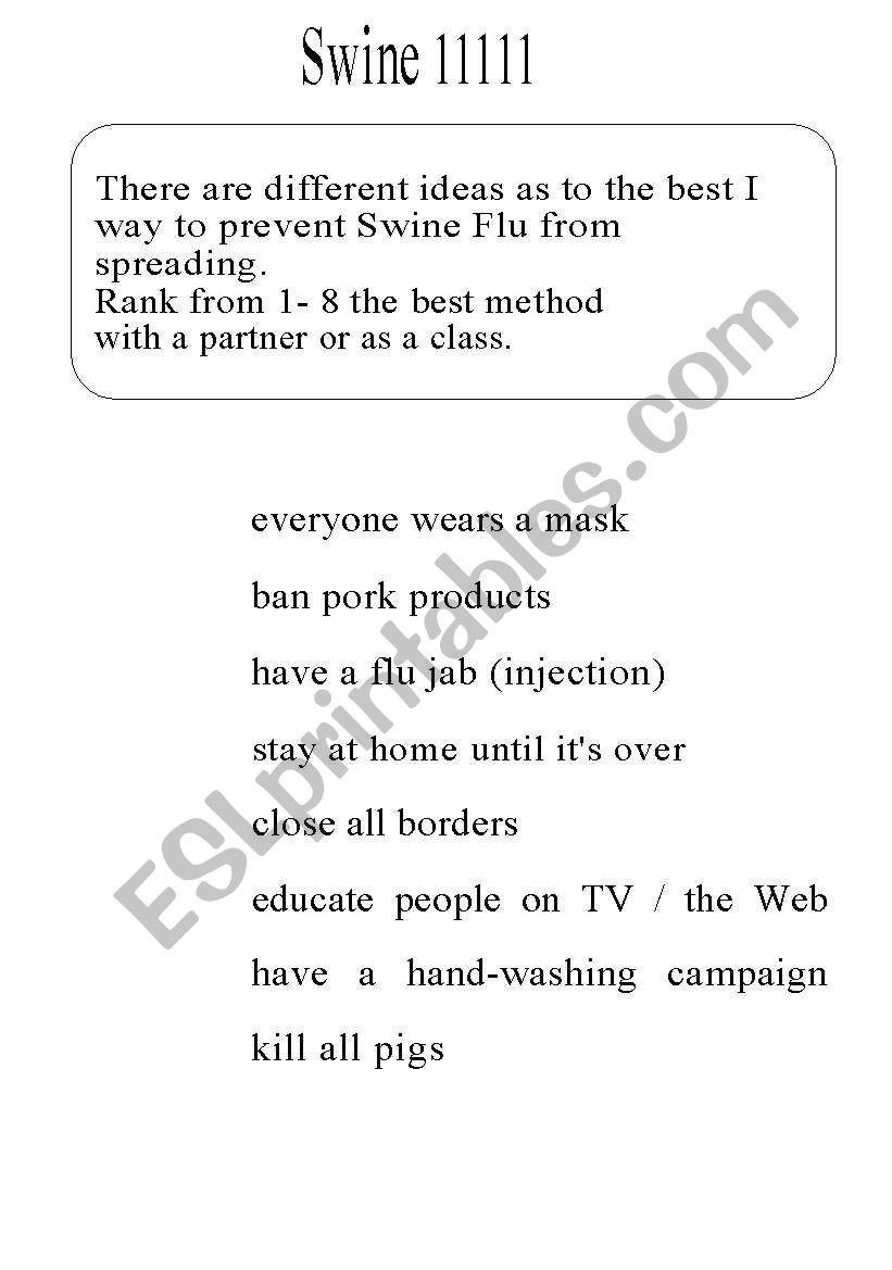 ranking swine flu worksheet