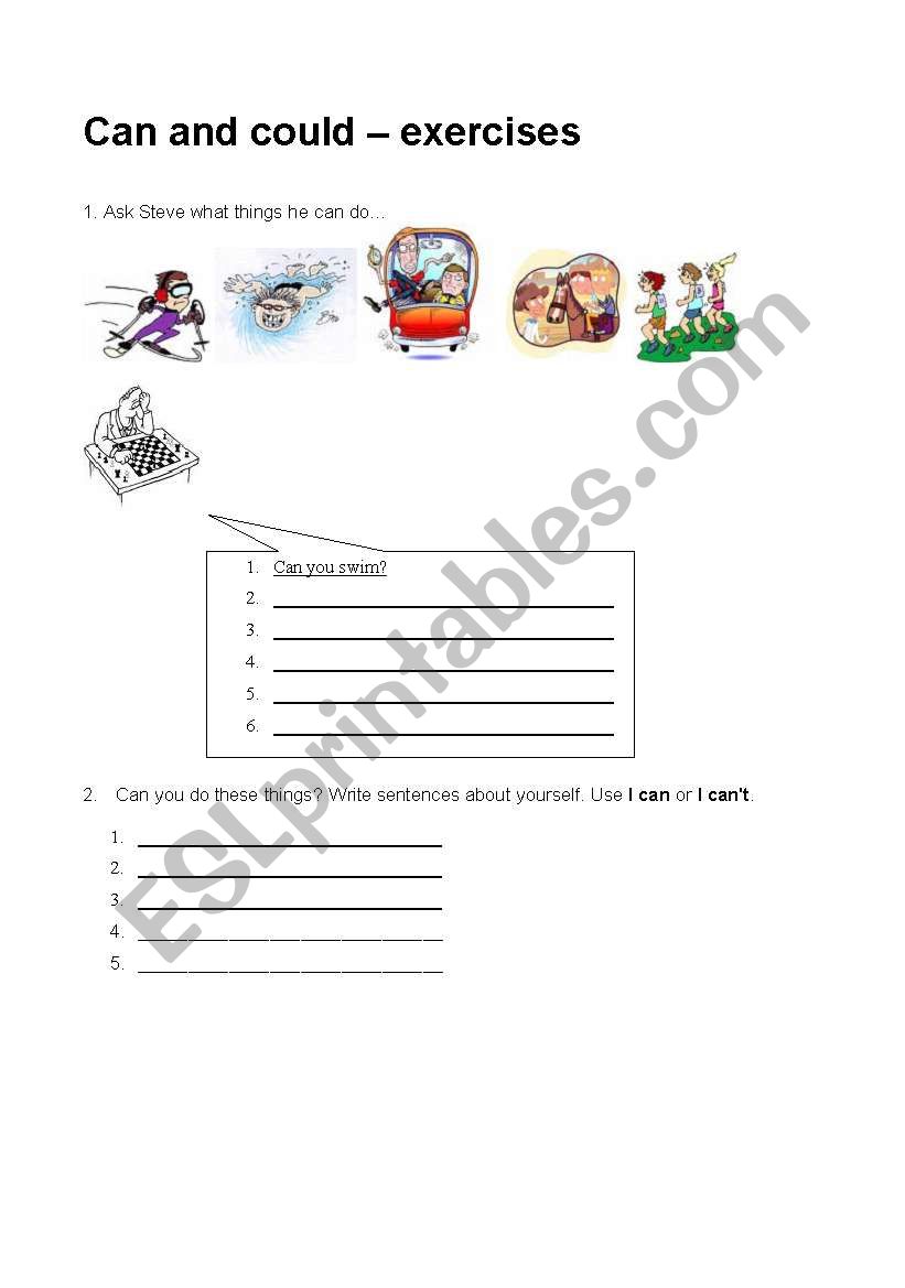 Can / could  - exercises  worksheet