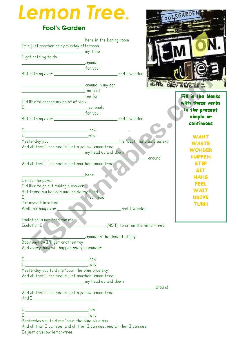 Lemon tree worksheet