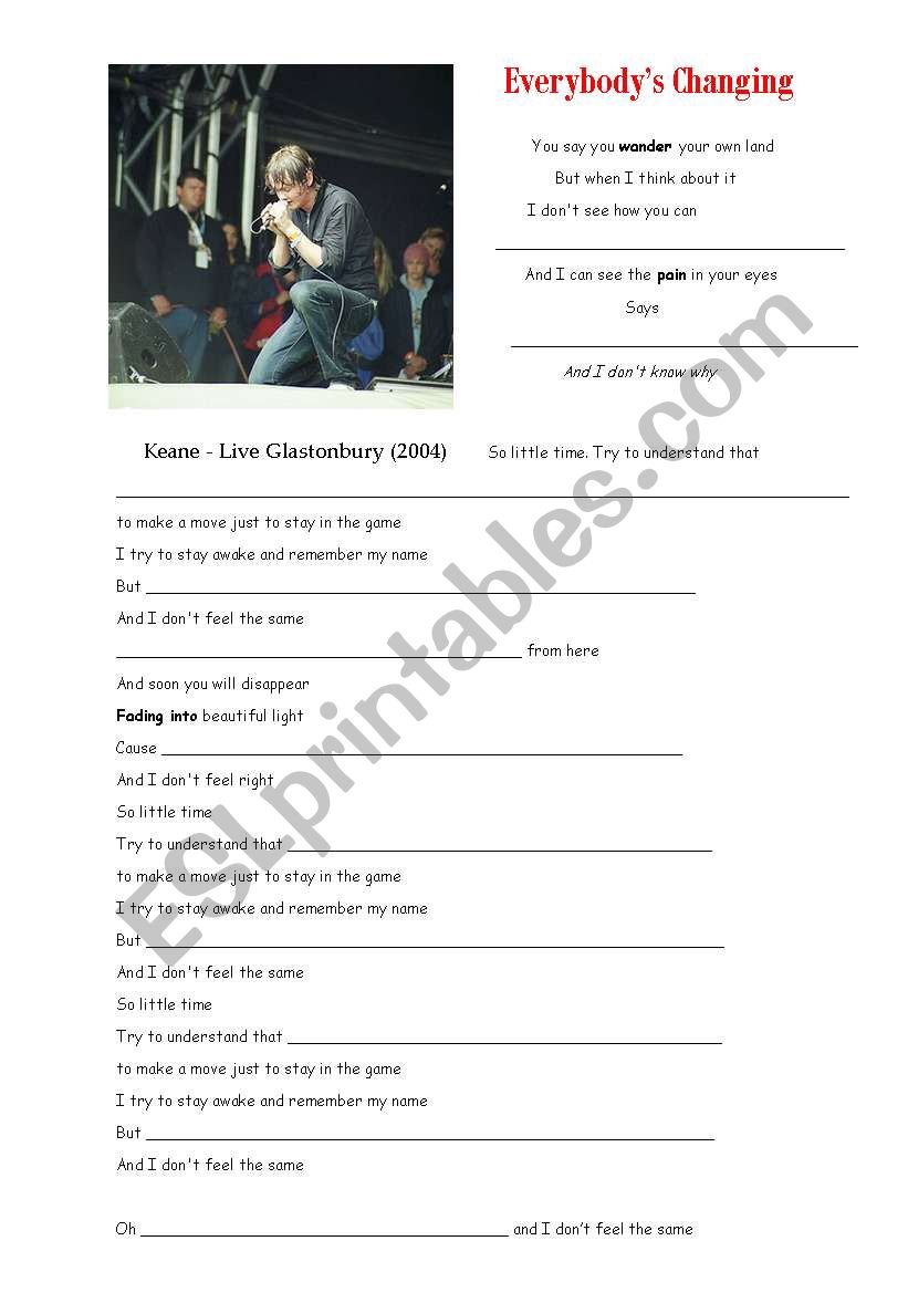Song every things changing worksheet