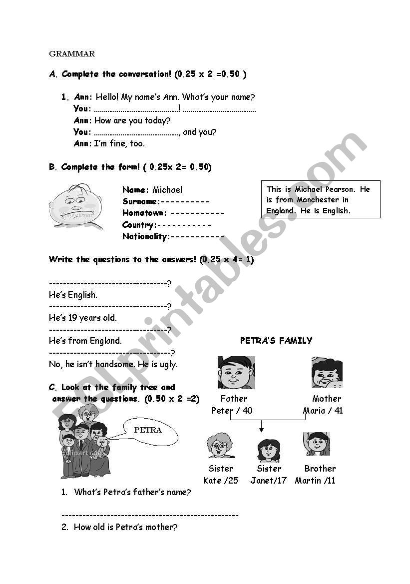 ntroducton to english worksheet