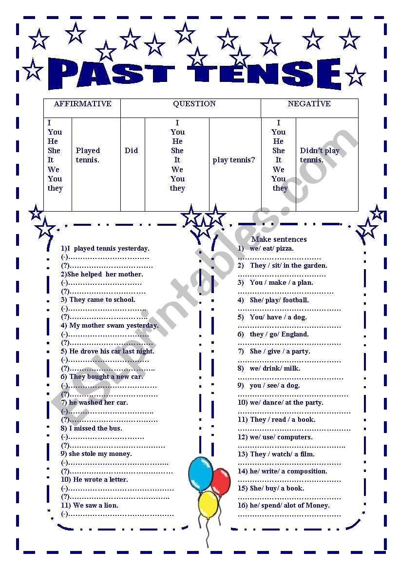 past tense worksheet