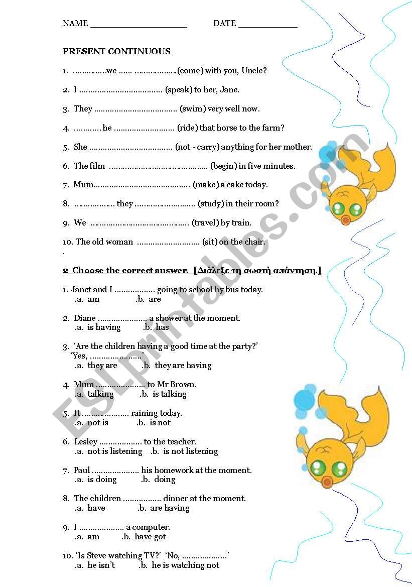 present continuous worksheet