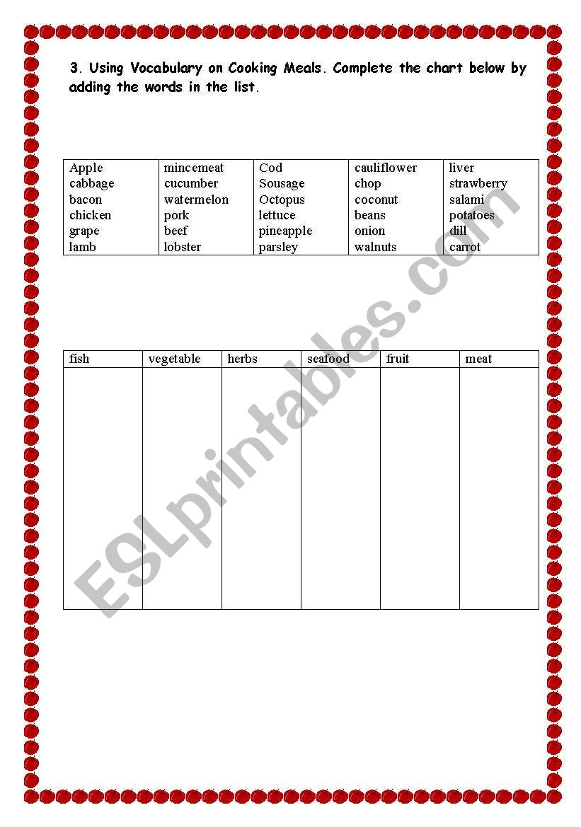 food. Vocabulary practice worksheet