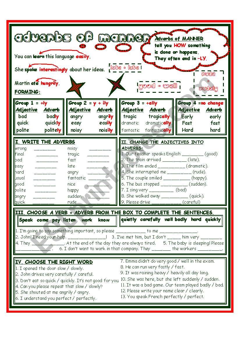 ADVERBS OF MANNER worksheet