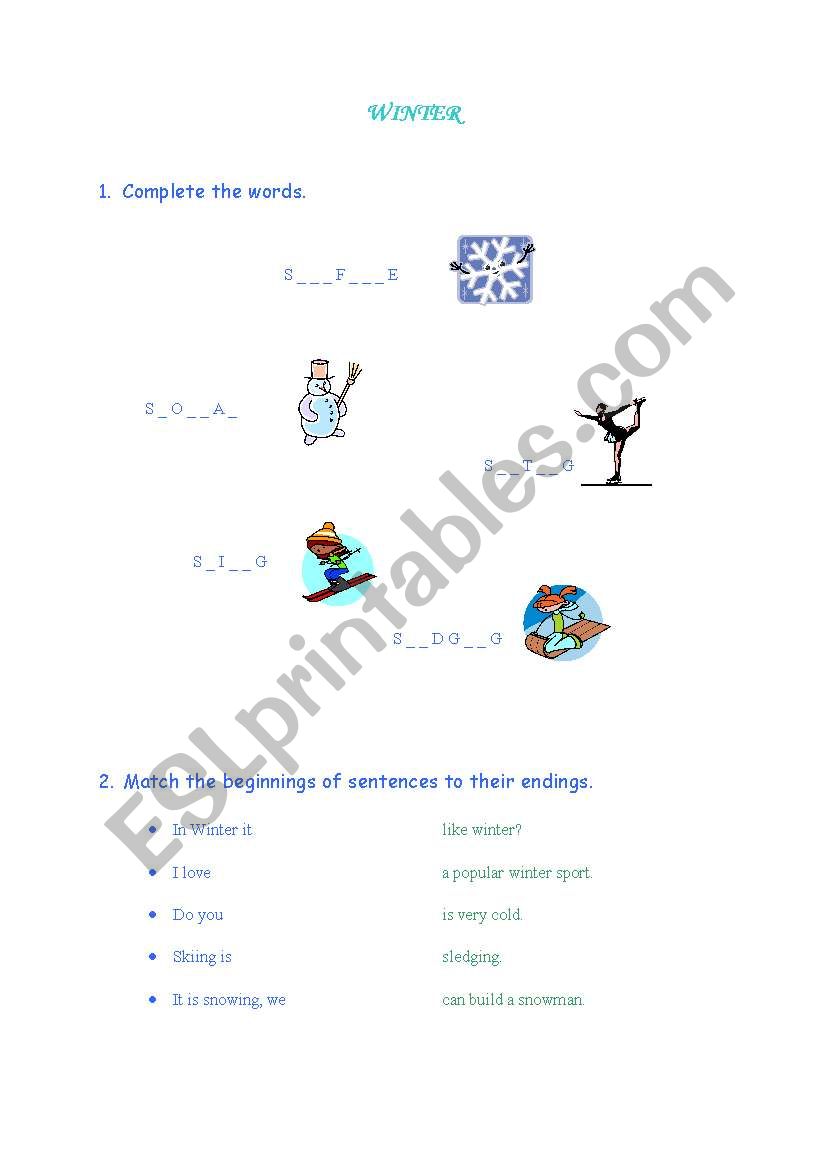 Winter worksheet