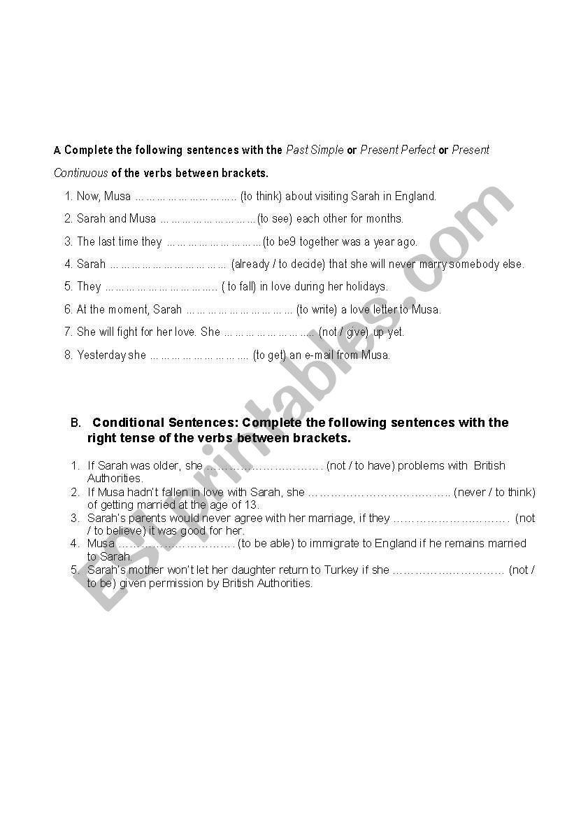 Grammar page: Verb tenses and conditionals