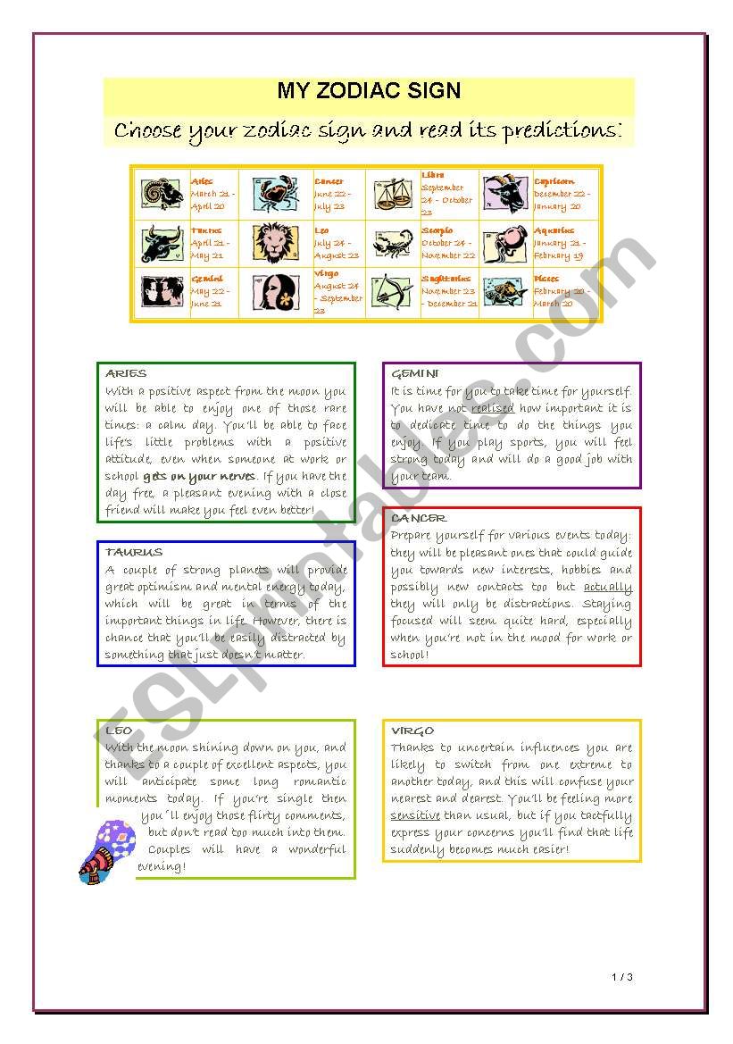 Making predictions with Zodiac signs: use of future and conditional. False friends