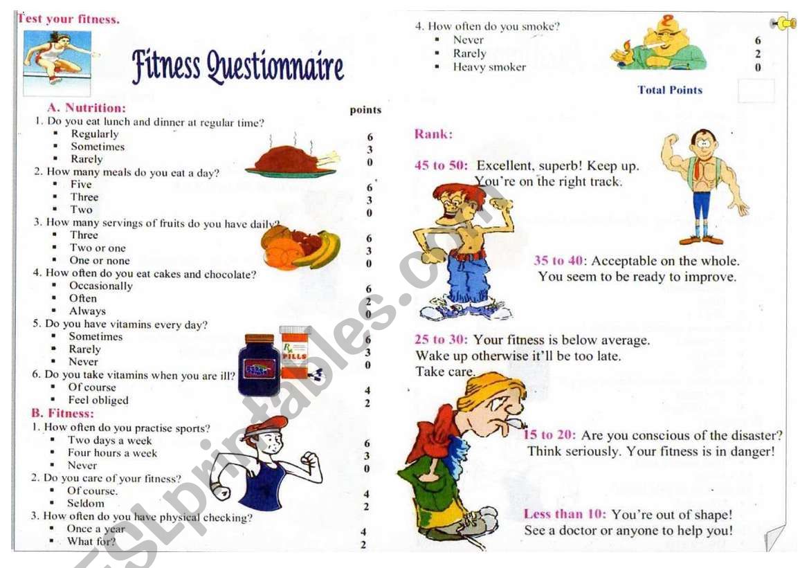 Fitness Questionaire worksheet