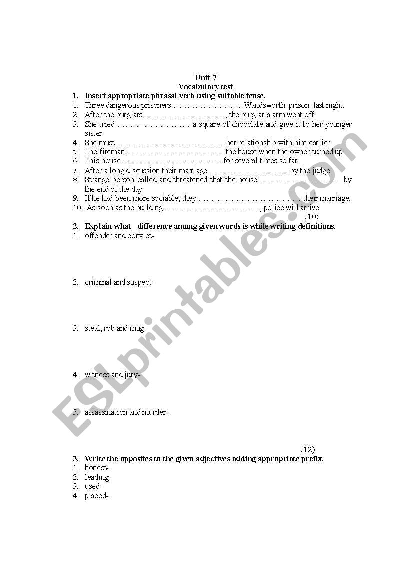 Crime worksheet