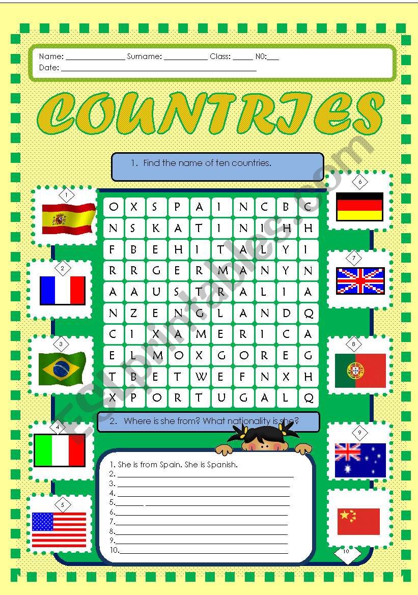 Countries worksheet