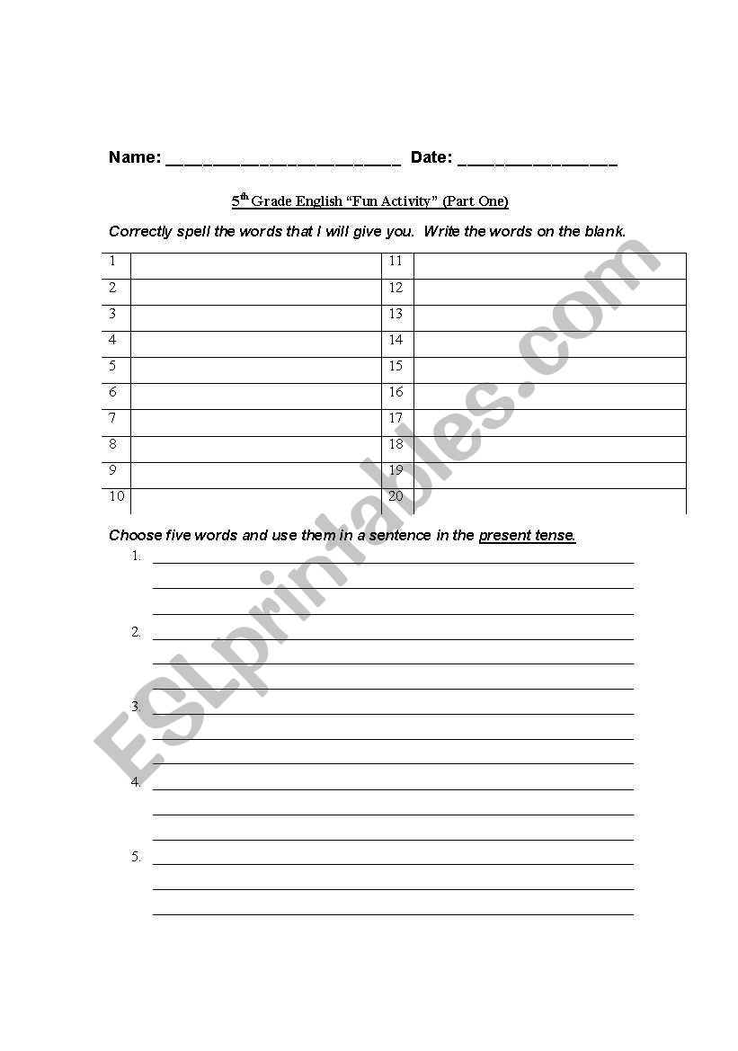 English Quiz worksheet