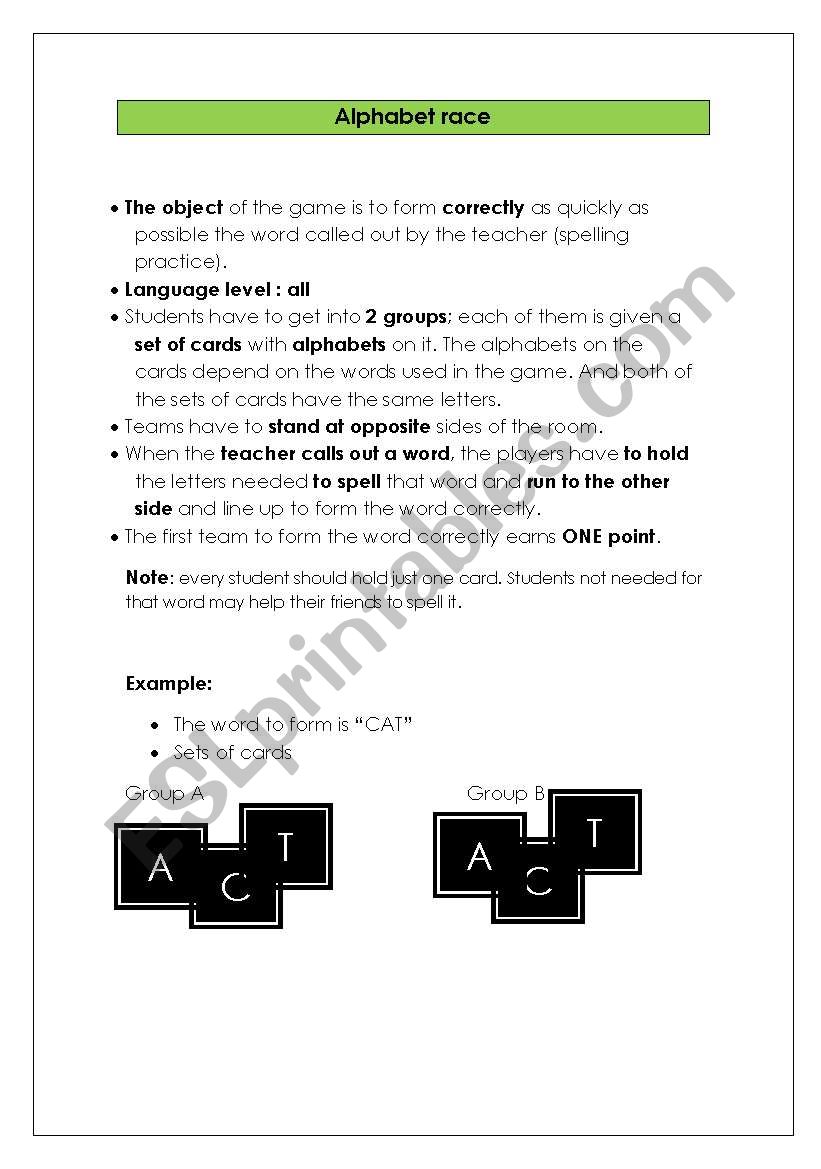 alphabet race worksheet