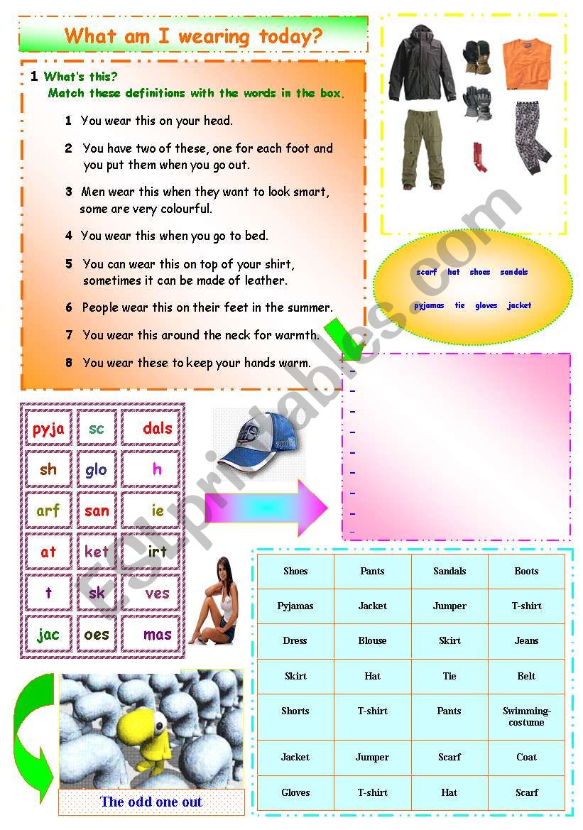 What am I wearing today?: Three exercises to practise vocabulary on clothes