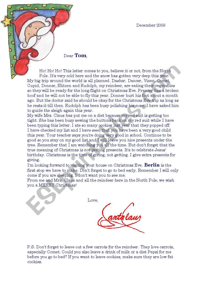 A letter from Santa worksheet