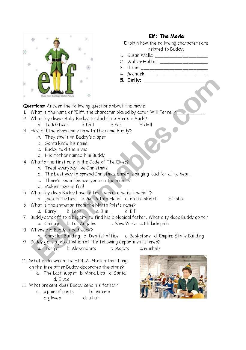 Elf - A Christmas Movie worksheet