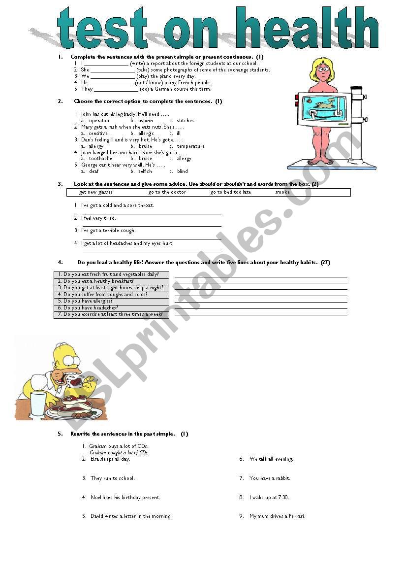 Test on HEALTH worksheet