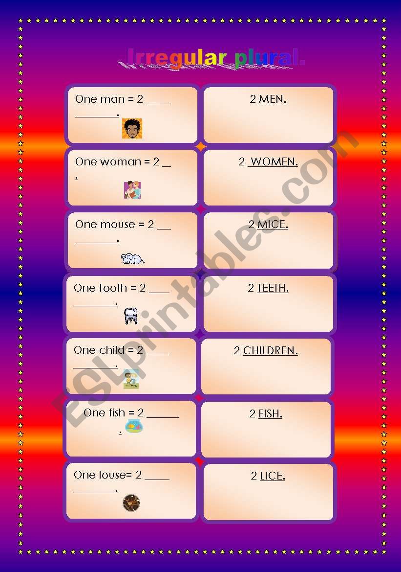 plural: irregular  worksheet