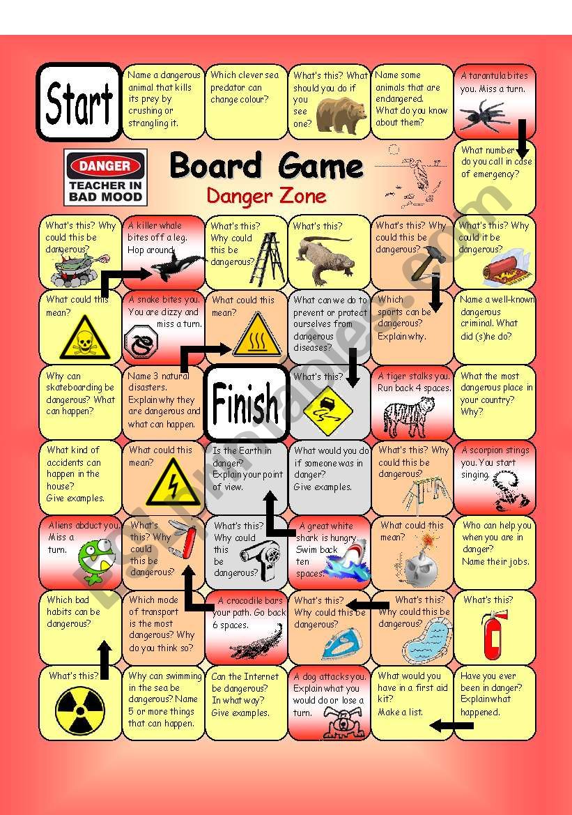 Board Game - Danger Zone worksheet