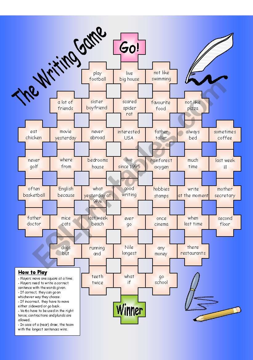 Board Game - The Writing Game worksheet