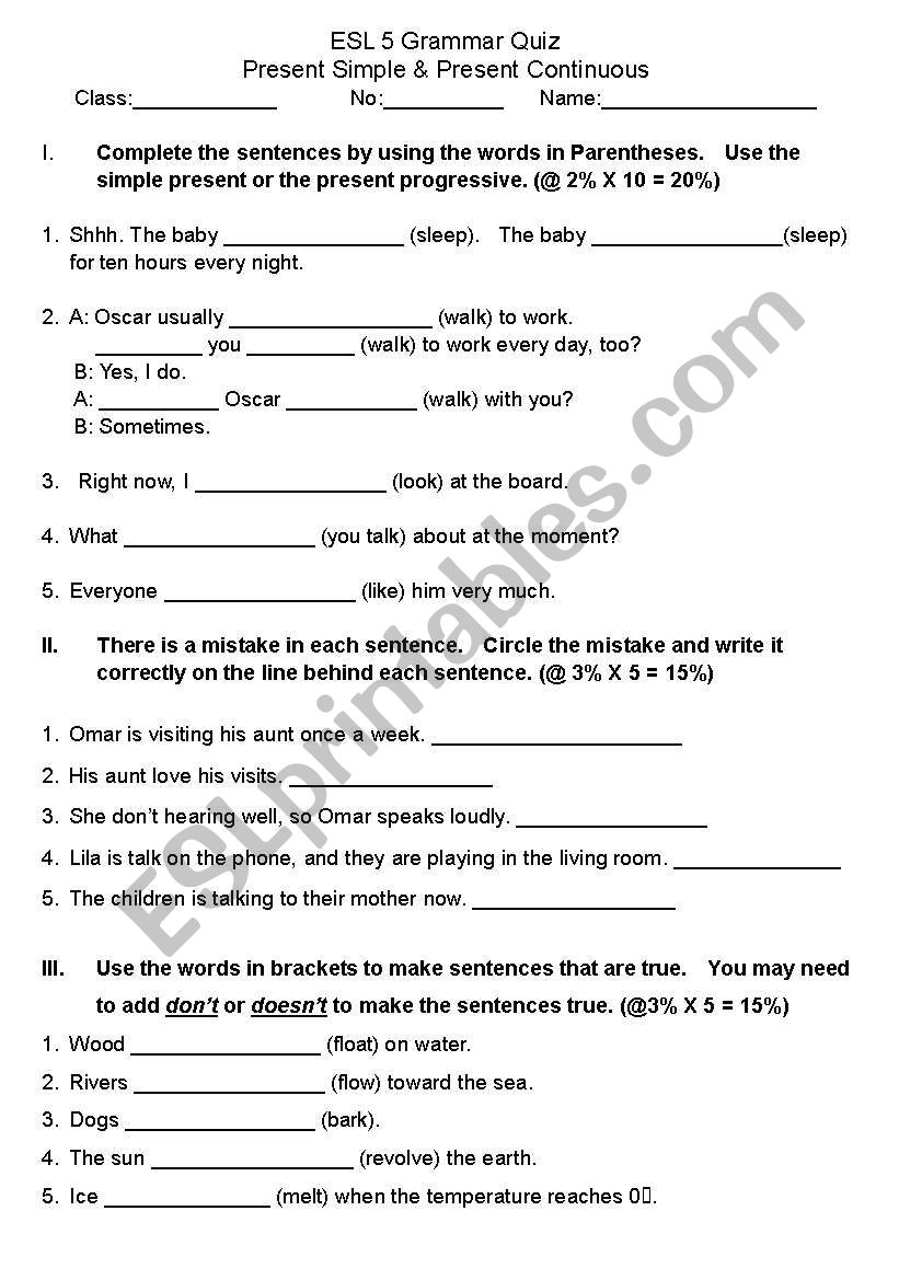 Present simple and present continuous quiz