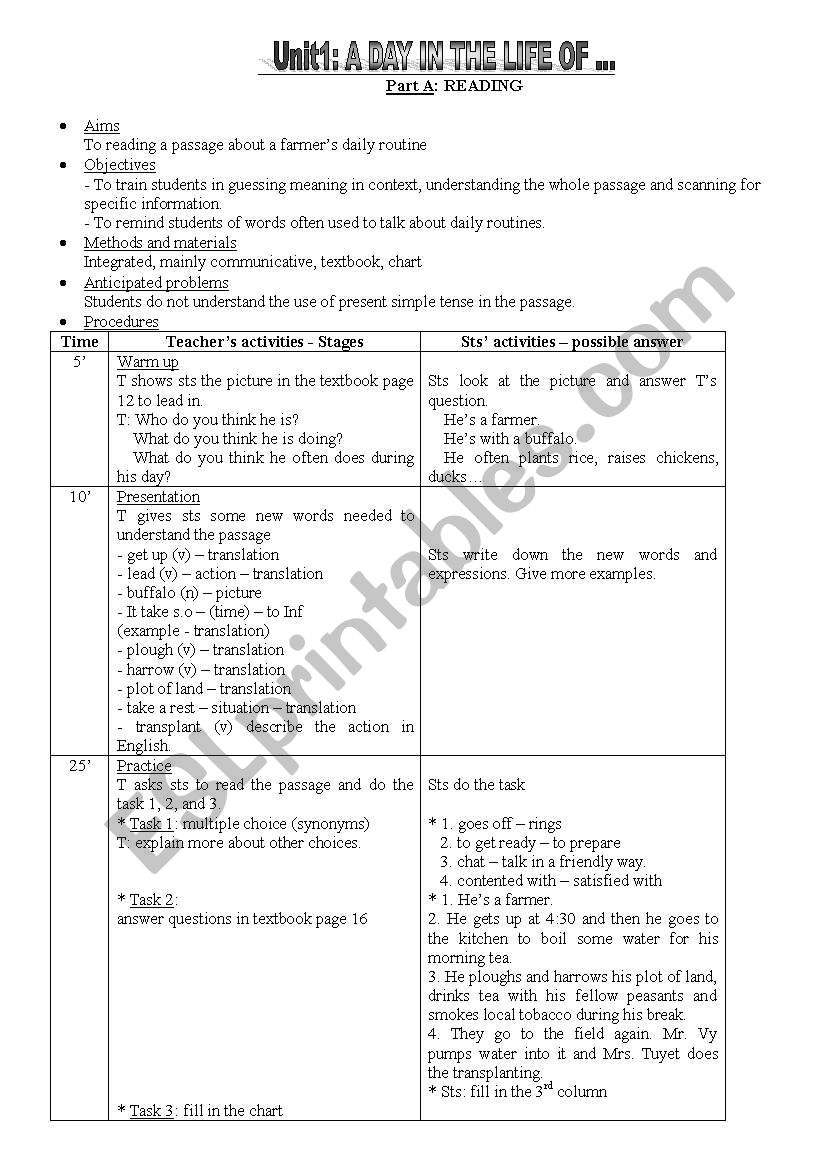 plesson plan 10 worksheet