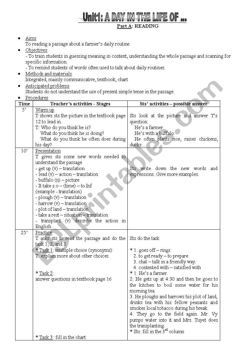 plesson plan 10 worksheet