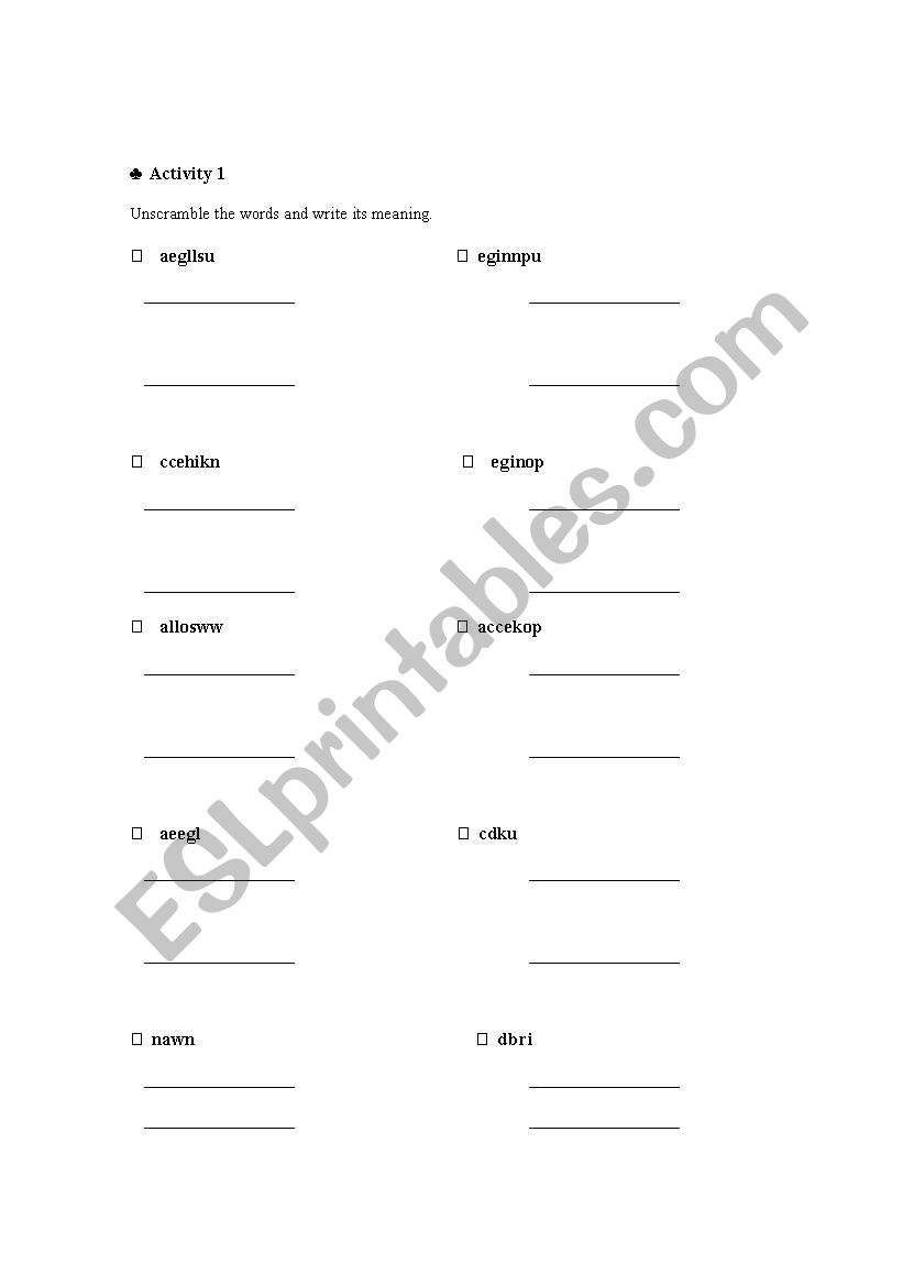 animals worksheet worksheet