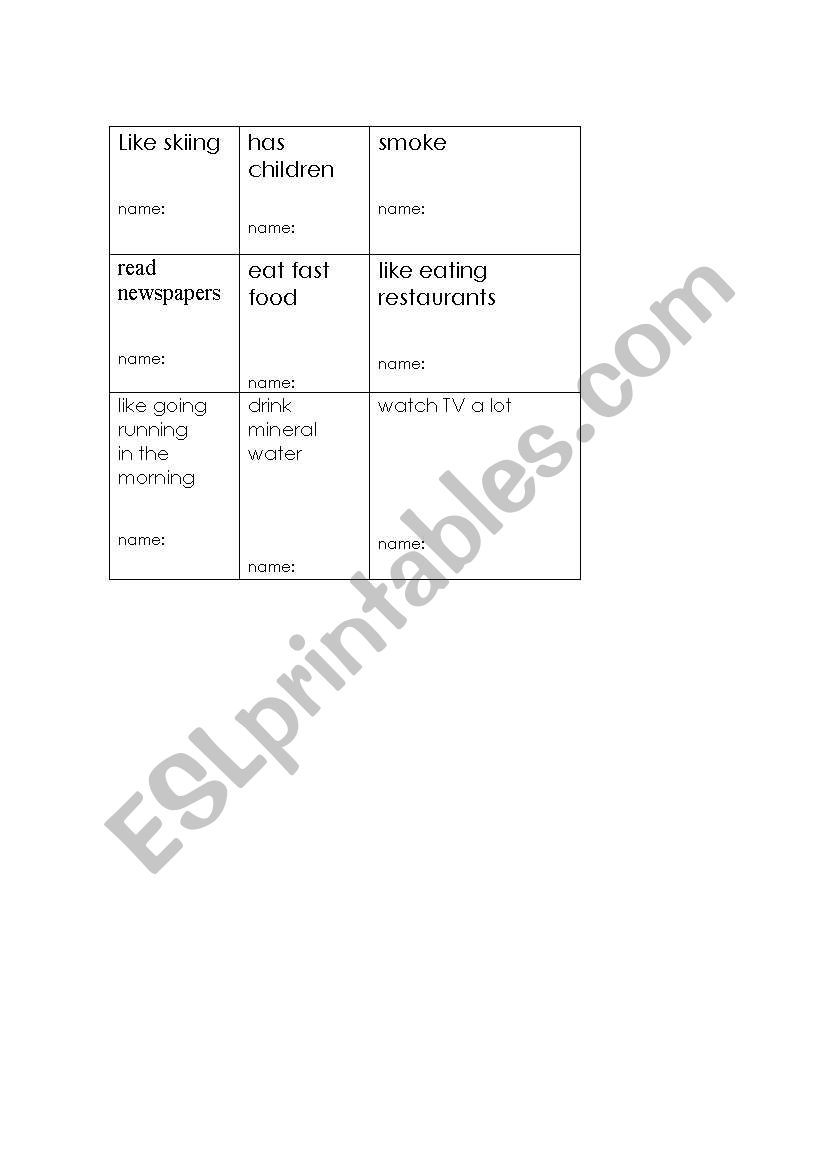 grid  bingo worksheet