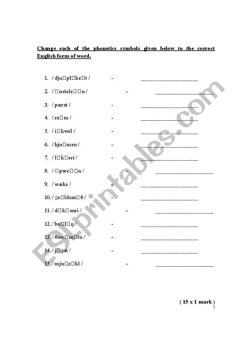 Test your phonetics knowledge worksheet