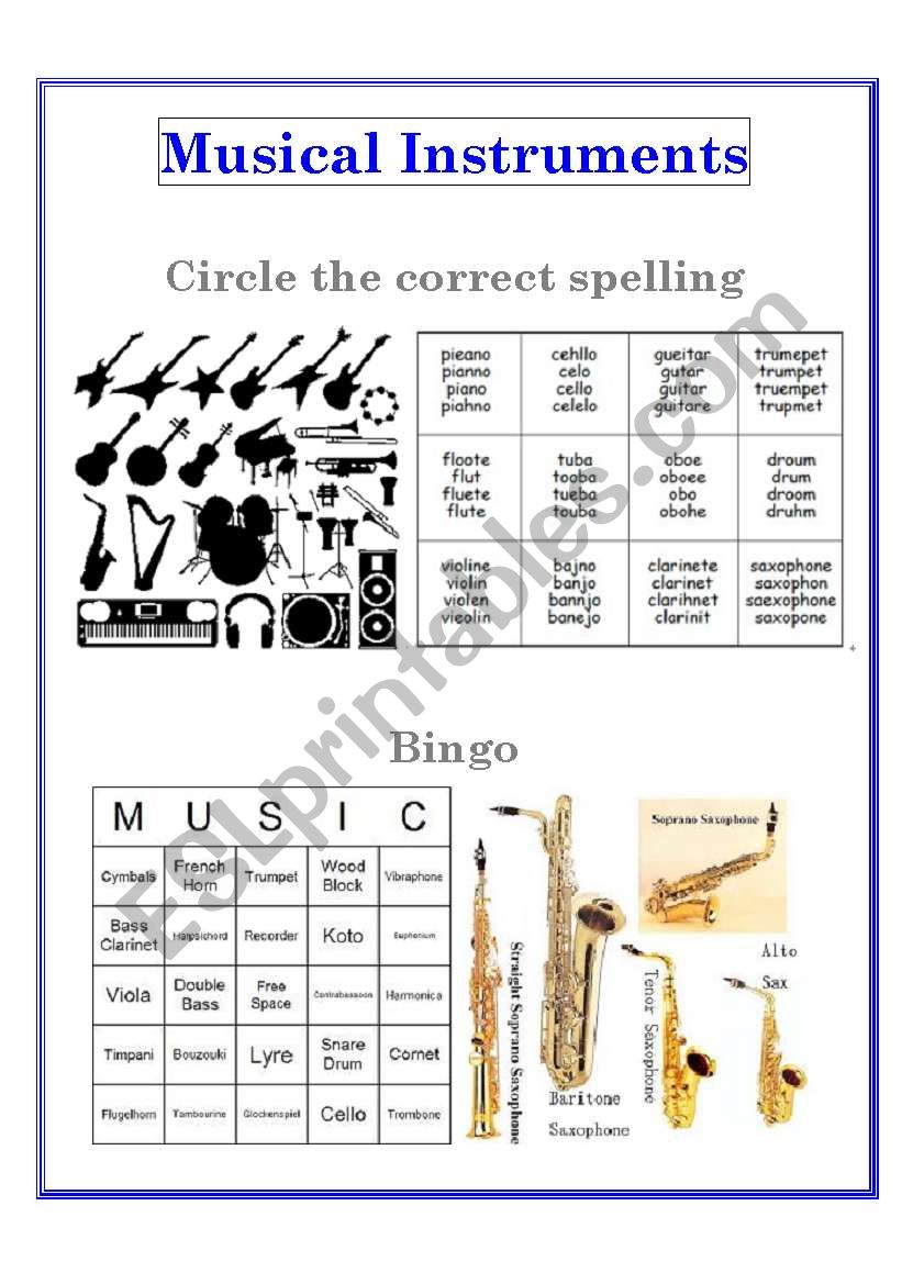 Musical instruments Worksheet/activity card