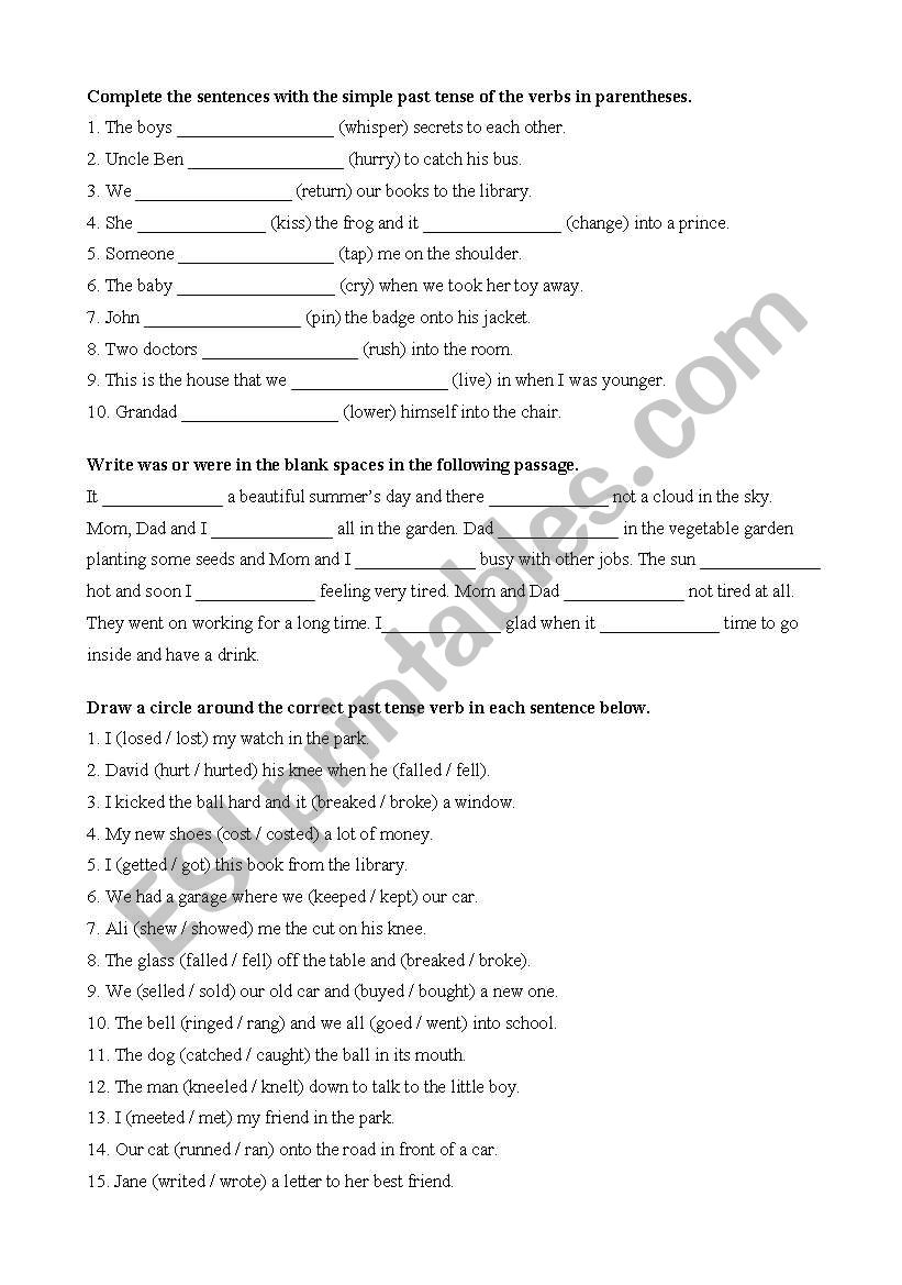 Past simple worksheet