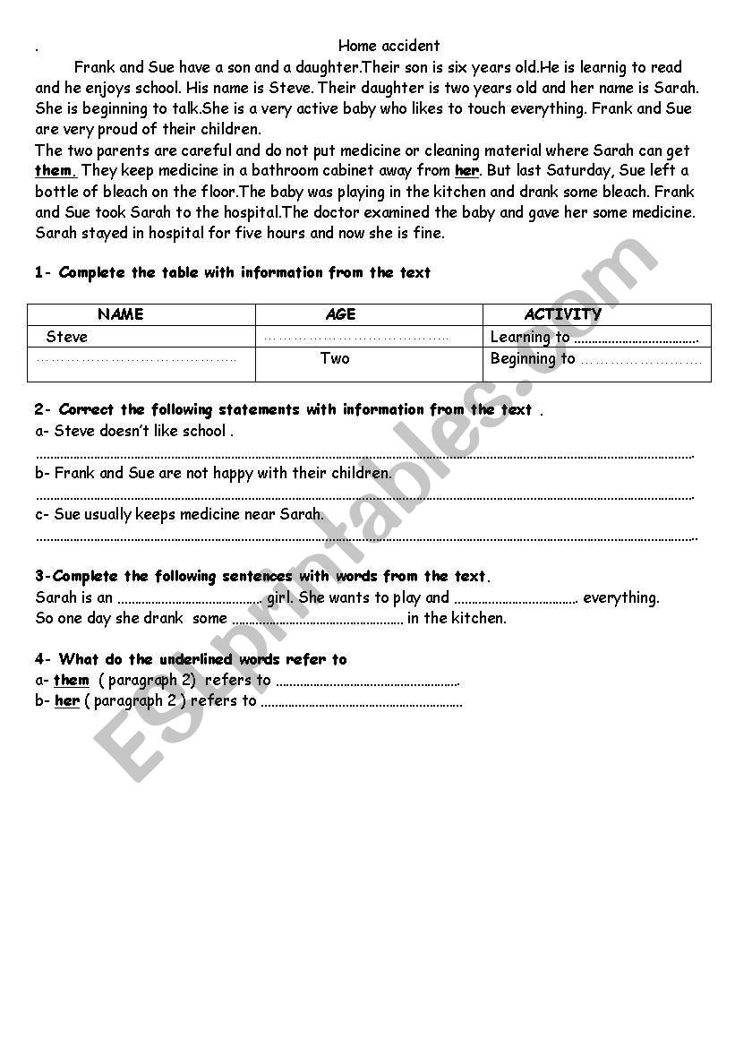 home accident worksheet