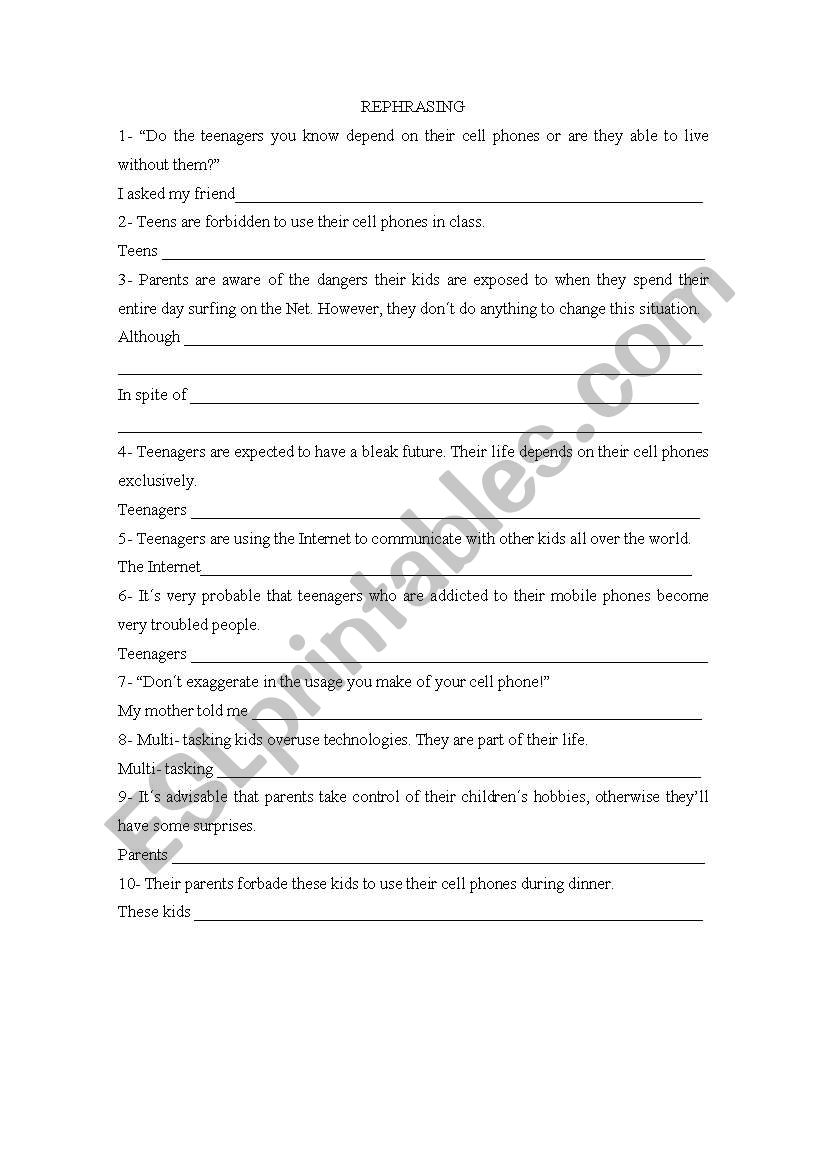 REPHRASING EXERCISES worksheet