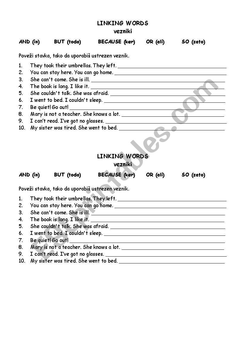 link words worksheet