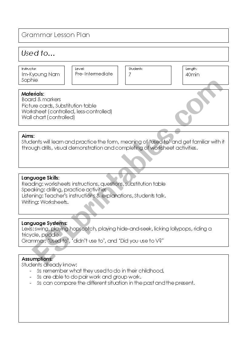 USESD TO worksheet