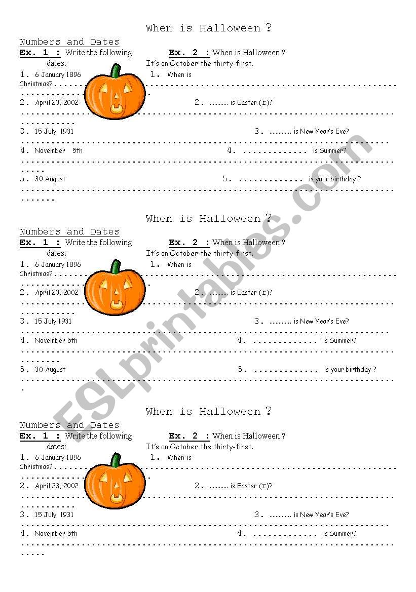 Exercices sur les dates worksheet