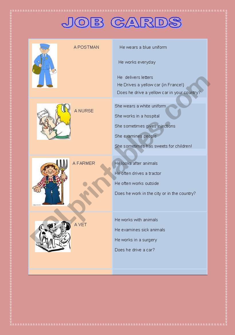 job cards memory game ( entirely written and devised by me)