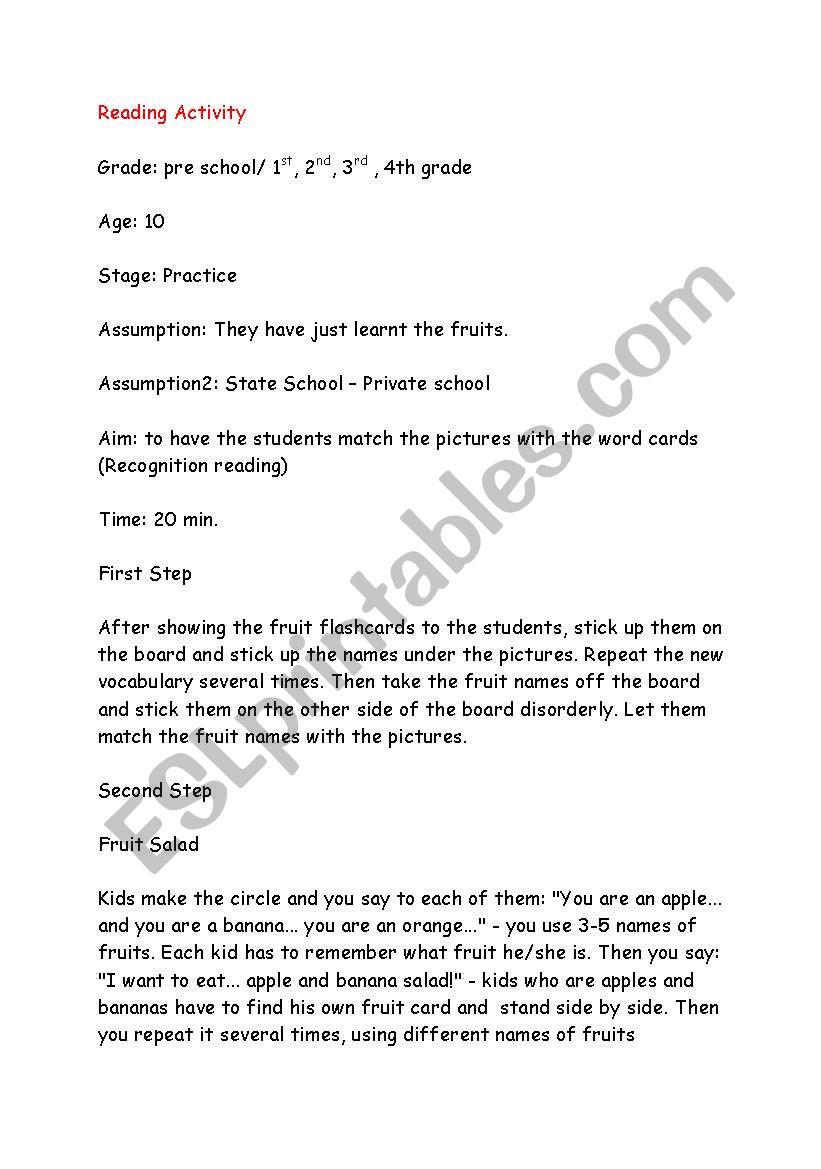 Fruit Salad reading activity for very young learners