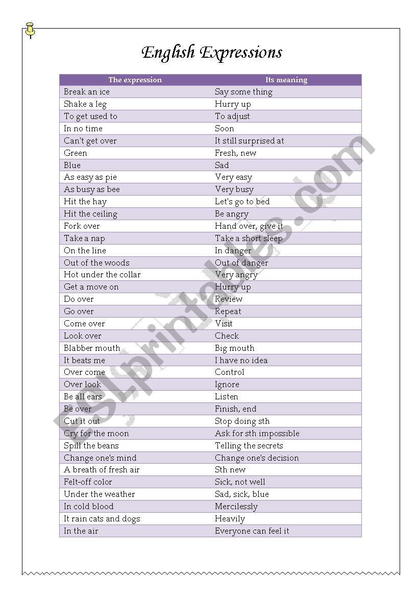 English expressions worksheet