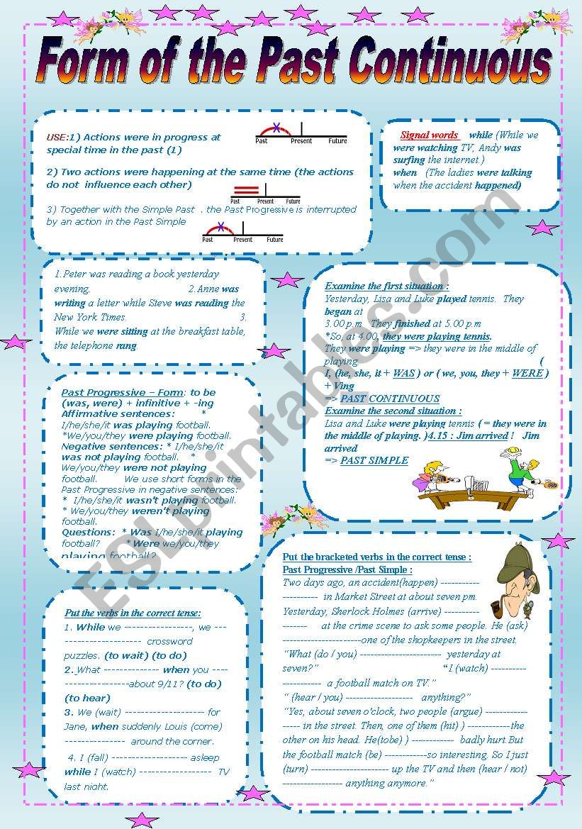 Form of the past continuous worksheet