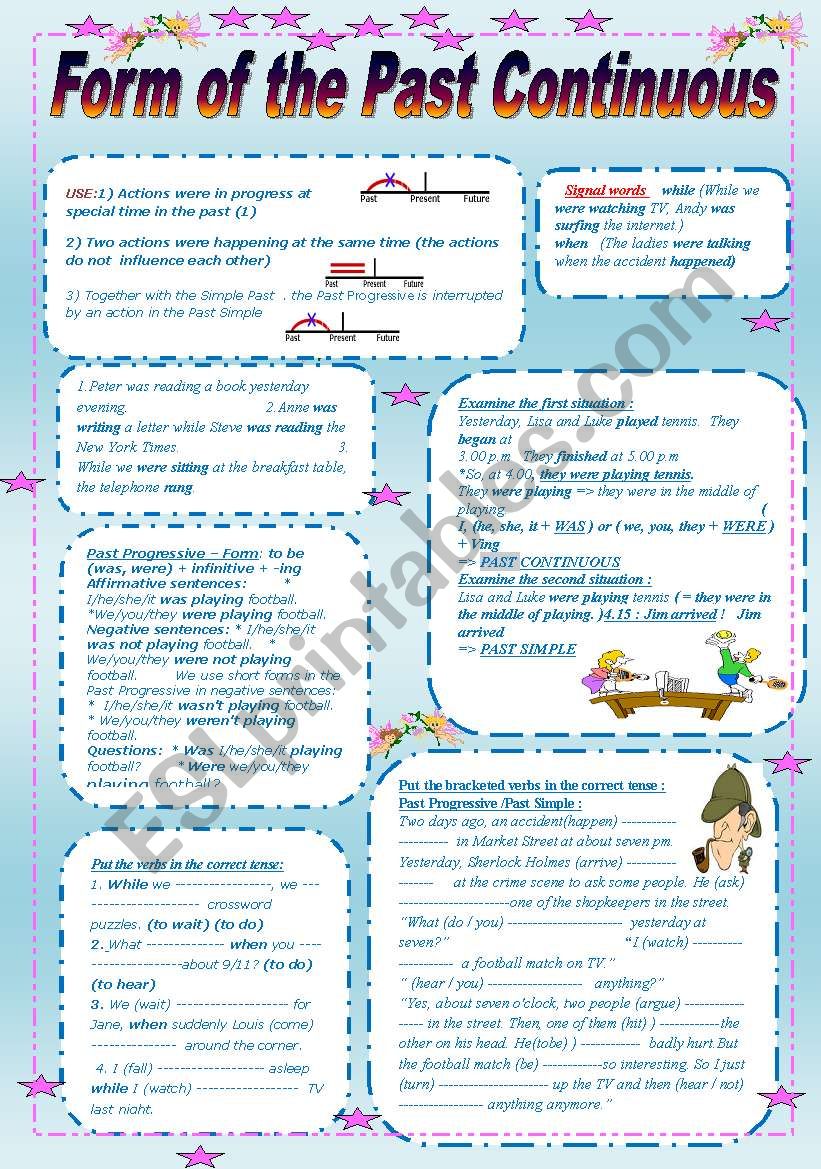 Form of the past continuous worksheet