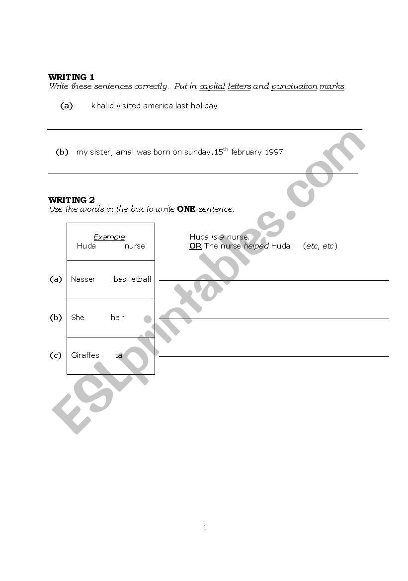writing worksheet