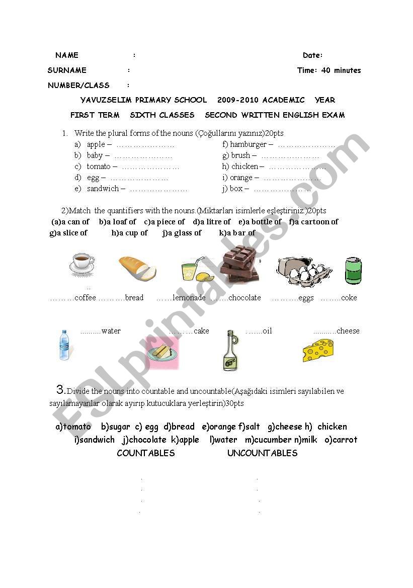 Second Examination of 6th Classes