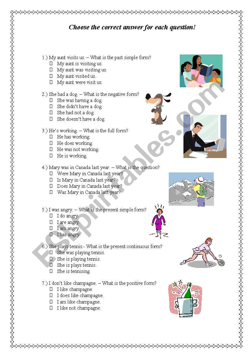 Elementary grammar test worksheet