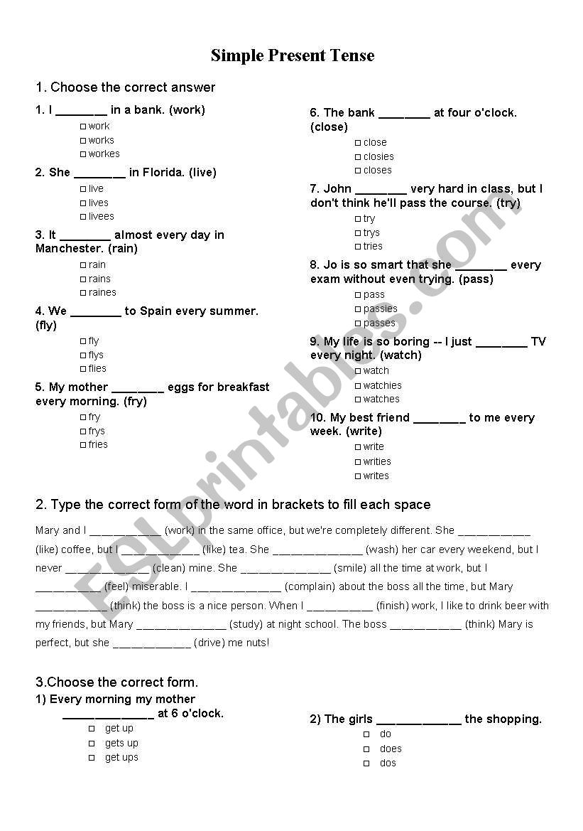 Present Simple (beginner) worksheet