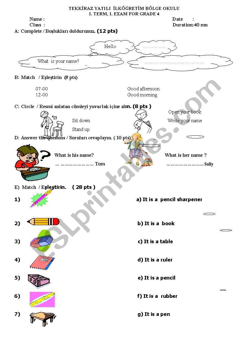 exam worksheet