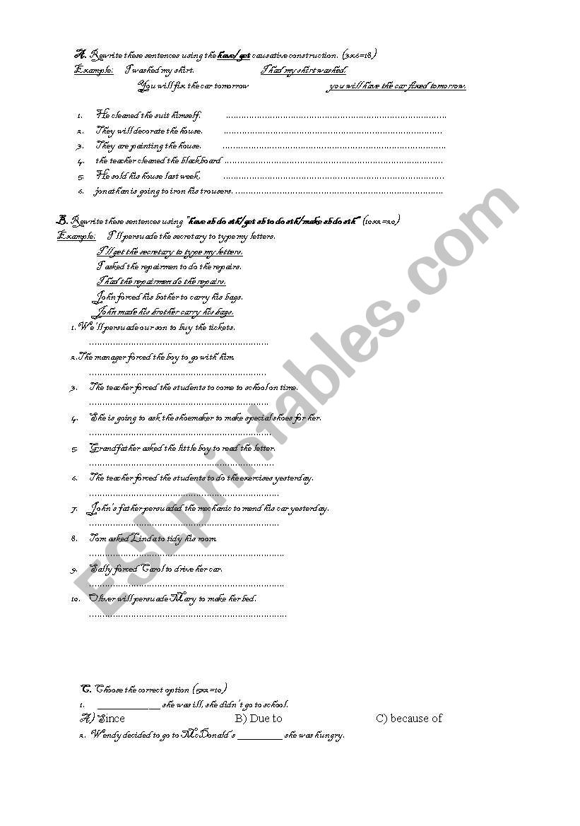 causatives worksheet