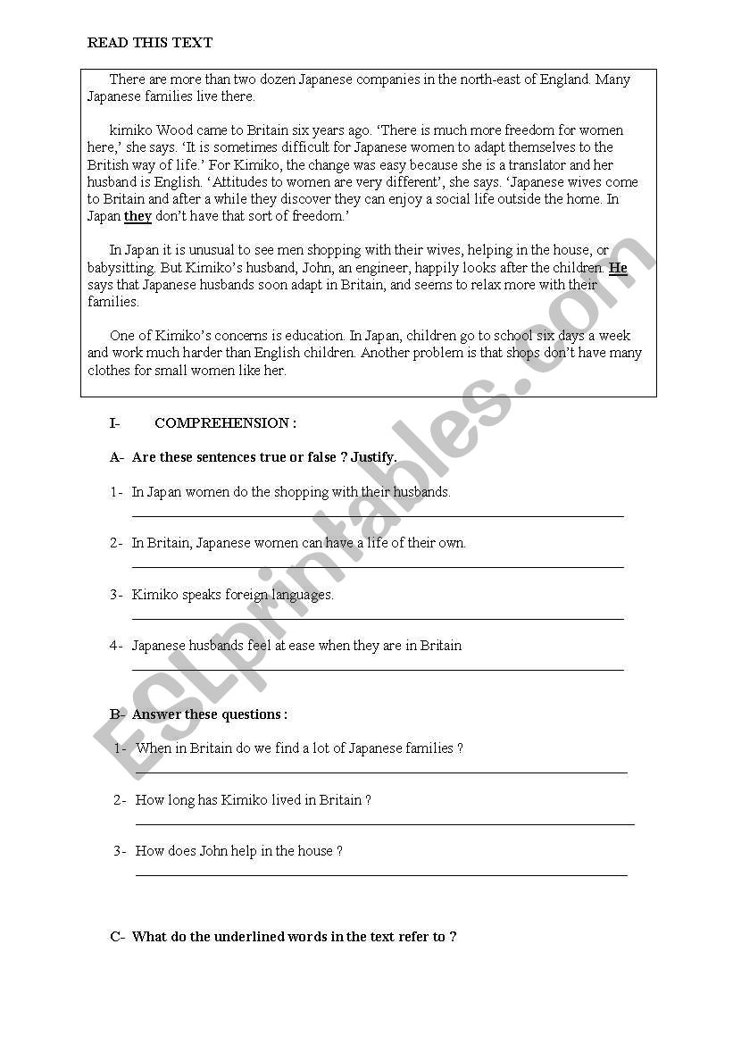 reading+grammar+composition worksheet