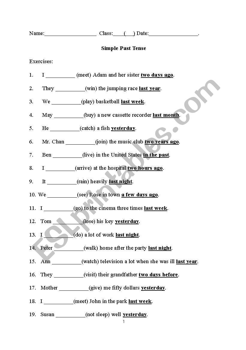 Simple past tense worksheet